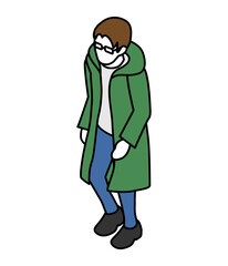 Isometric person, who wore long sleeves and eyeglasses