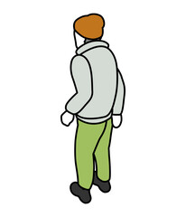 Isometric person, Standing man from behind Who wore long sleeves and beanie