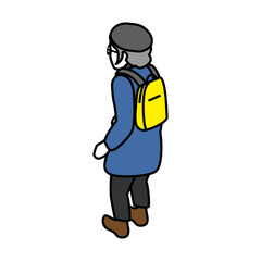 Isometric person, Standing senior woman from behind - long sleeves