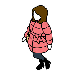 Isometric person, Walking woman who wore down coat