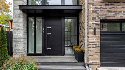 Contemporary steel door with horizontal windows and a matte black finish