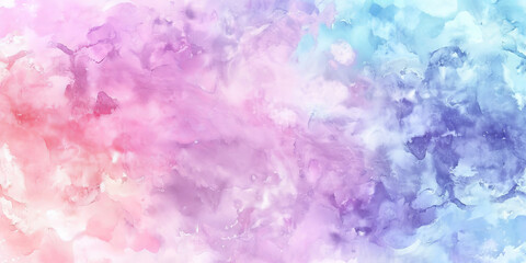 Fototapeta premium Watercolor background with soft pastel colors, sky blue and purple tones, pink clouds, colorful watercolor, banner,vintage card,