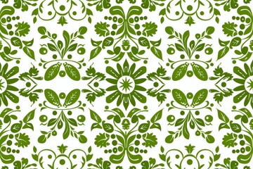Green and White Floral Pattern Wallpaper. Design for background, graphic design, print, poster, interior, packaging paper