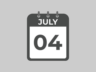 July 4 calendar reminder. 4 July daily calendar icon template. Calendar 4 July icon Design template. Vector illustration
