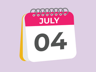 July 4 calendar reminder. 4 July daily calendar icon template. Calendar 4 July icon Design template. Vector illustration
