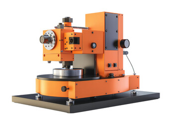 Fototapeta premium A machine with a black and orange body. It is a machine that is used for cutting