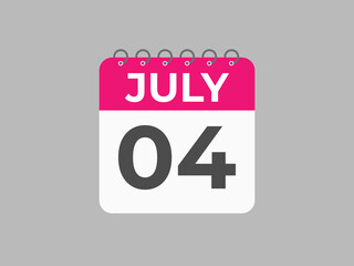 July 4 calendar reminder. 4 July daily calendar icon template. Calendar 4 July icon Design template. Vector illustration
