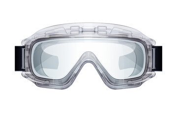 A pair of clear goggles with black frames. The goggles are designed to protect the eyes from harmful substances