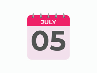 July 5 calendar reminder. 5 July daily calendar icon template. Calendar 5 July icon Design template. Vector illustration
