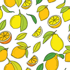 WebBright vector seamless pattern with juicy lemons and fresh leaves. This cheerful design on a white background brings freshness and energy, turning your project into an oasis of color.