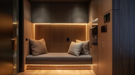 Customized door with a built-in bench or seating area for convenience