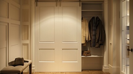 Customized door with a built-in coat rack or hooks for hanging outerwear