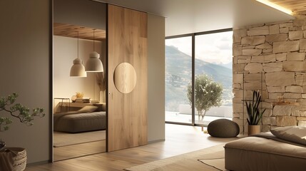 Customized door with a built-in mirror or mirrored panels for added functionality