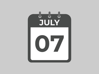 July 7 calendar reminder. 7 July daily calendar icon template. Calendar 7 July icon Design template. Vector illustration
