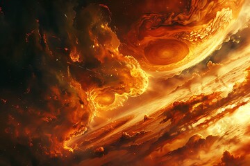 Realistic depiction of Jupiters atmosphere, detailed storms, rich color depth - obrazy, fototapety, plakaty