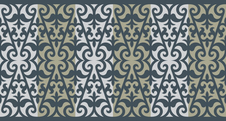 Kazakh ornaments. Strip of plant patterns. Ethno style.  Horizontal patterned design. Traditional patterns of Kazakhs. Ancient Turkic ornaments. Traditions of Kazakhstan. Decorative art of nomads. 