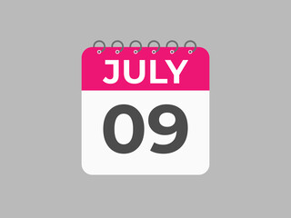 July 9 calendar reminder. 9 July daily calendar icon template. Calendar 9 July icon Design template. Vector illustration
