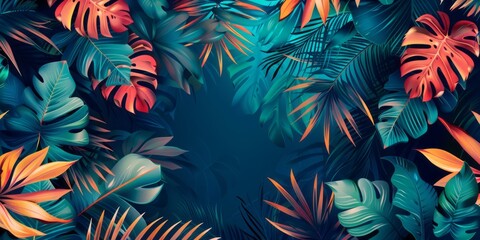 Colorful background with tropical leaves and plants