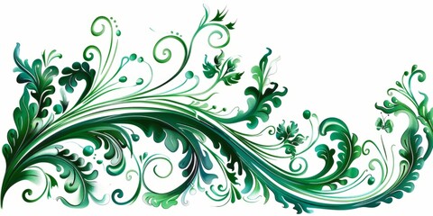 Elegant Green Floral Swirl Design with Spring Elements. Design for background, graphic design, print, poster, interior, packaging paper