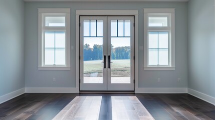 Fototapeta premium French doors with frosted glass panels and oil-rubbed bronze hardware