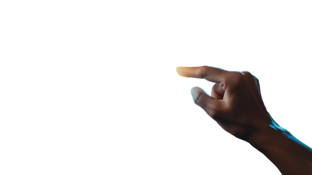 Hand and arm pointing at something isolated on transparent background