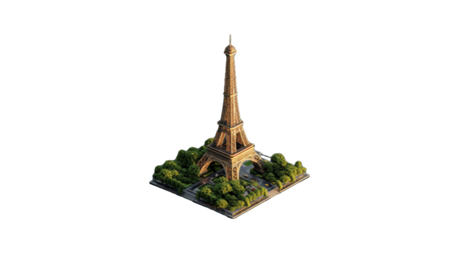 Isometric view of eiffel tower on transparent background - Powered by Adobe