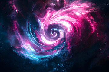 Abstract neon galaxy with swirling pink and purple tones, accented with bright blue highlights. Beautiful neon artwork.