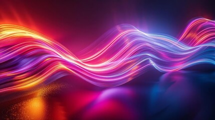 Obraz premium Futuristic abstract background featuring glowing neon wave lines moving at high speed, set against a deep black canvas, emphasizing motion and energy