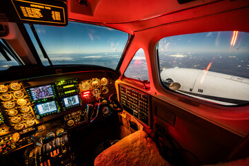 Aircraft cockpit at night
