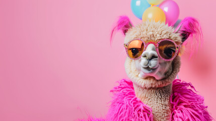 Obraz premium portrait of a alpaca with pink hair
