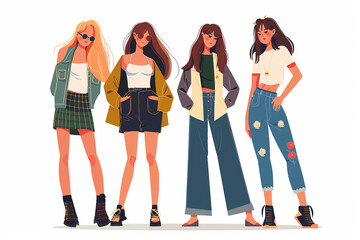 Set of fashion girls. Stylish girls in casual clothes. illustration in a flat style