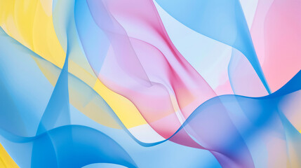 A colorful, flowing piece of fabric with blue, pink, and yellow colors