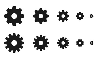 gear icon set. flat design vector illustration isolated on white background.