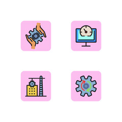 Developing app line icon set. Syncing process, deadline, new project and teamwork symbol. Technology concept. Can be used for topics like management, software. Vector illustration for web design