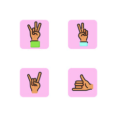 Fototapeta premium Gesture line icon set. Shaka, devil horn and victory signs. Hand gesturing concept. Can be used for topics like deaf language, communication. Vector illustration for web design and app
