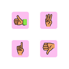 Hand gesturing line icon set. Thumbs up, down, one and three fingers. Gesture concept. Can be used for topics like deaf language, communication. Vector illustration for web design and app