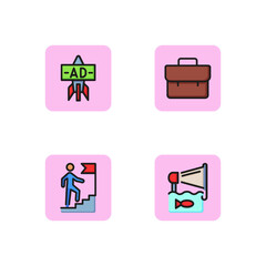 Promotion line icon set. Career ladder, briefcase, advertising, announcement. Business concept. Can be used for topics like achievement, success, office work. Vector illustration for web design