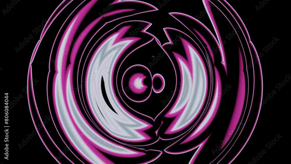 Poster seamless looped psychedelic animation featuring a black and pink abstract background with a circular