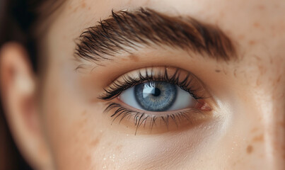Beautiful woman's eyes with perfect eyebrows and eyelashes in a closeup shot.