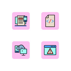 Internet line icon set. Link to file, synchronizing devices, laptop and mobile phone, warning sign. Technology concept. Can be used for topics like computing, networking. Vector illustration for apps