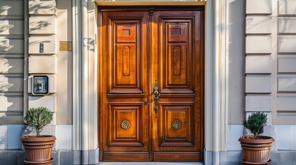 Obraz premium Traditional wooden door with raised panels and decorative molding