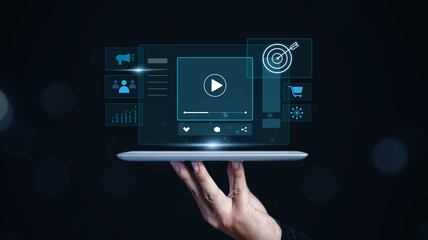 Video advertisement Digital marketing concept, using a tablet creating video content for online...