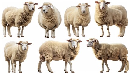 Sheep collection (portrait, standing), animal bundle isolated on a white background as transparent PNG hyper realistic 