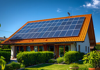Fototapeta premium Energy Subsidies Boosting Clean Energy: Solar Panels on an Efficient Home