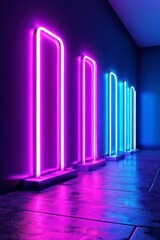 the Abstract exhibition background with ultraviolet neon lights
