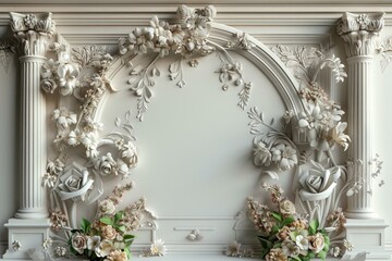 White relief wall sculpture with floral elements