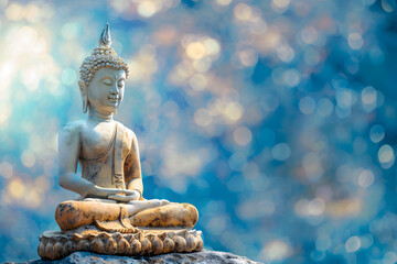 buddha statue on blue bokeh background