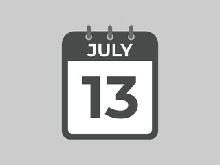 July 13 calendar reminder. 13 July daily calendar icon template. Calendar 13 July icon Design template. Vector illustration
