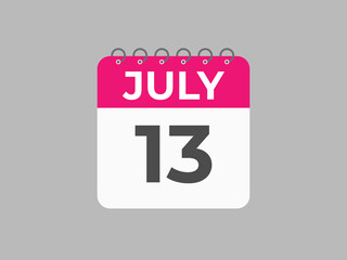 July 13 calendar reminder. 13 July daily calendar icon template. Calendar 13 July icon Design template. Vector illustration
