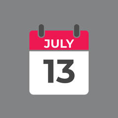 July 13 calendar reminder. 13 July daily calendar icon template. Calendar 13 July icon Design template. Vector illustration
